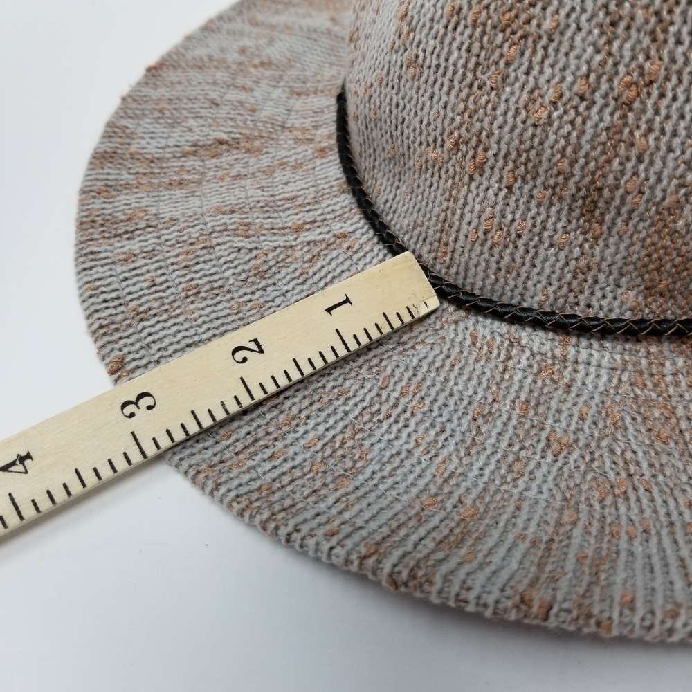 Packable Boho Panama Tweed Hat Wide Brim Sun Gray Tan Neutral Braided Band Knot - Picture 6 of 8